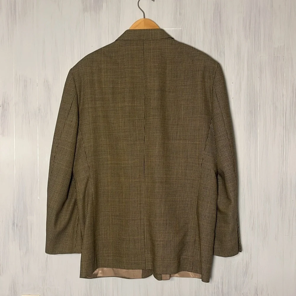 Oscar De La Renta‎ Mens 44R Wool Jacket Brown Houndstooth Dark Academia Blazer